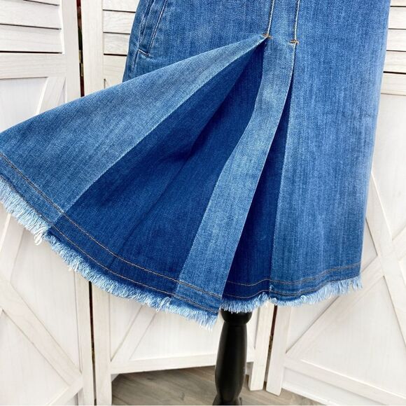 See By Chloe Denim Skirt Side Pleat Raw Edge Blue 28 6 - Picture 6 of 13